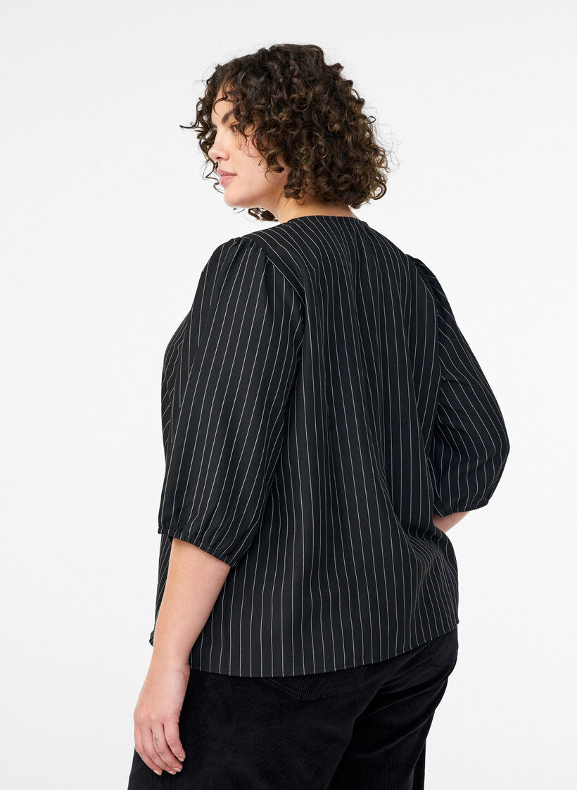 Bluse mit Nadelstreifen und Bindebändern, Schwarz, Model image number 2