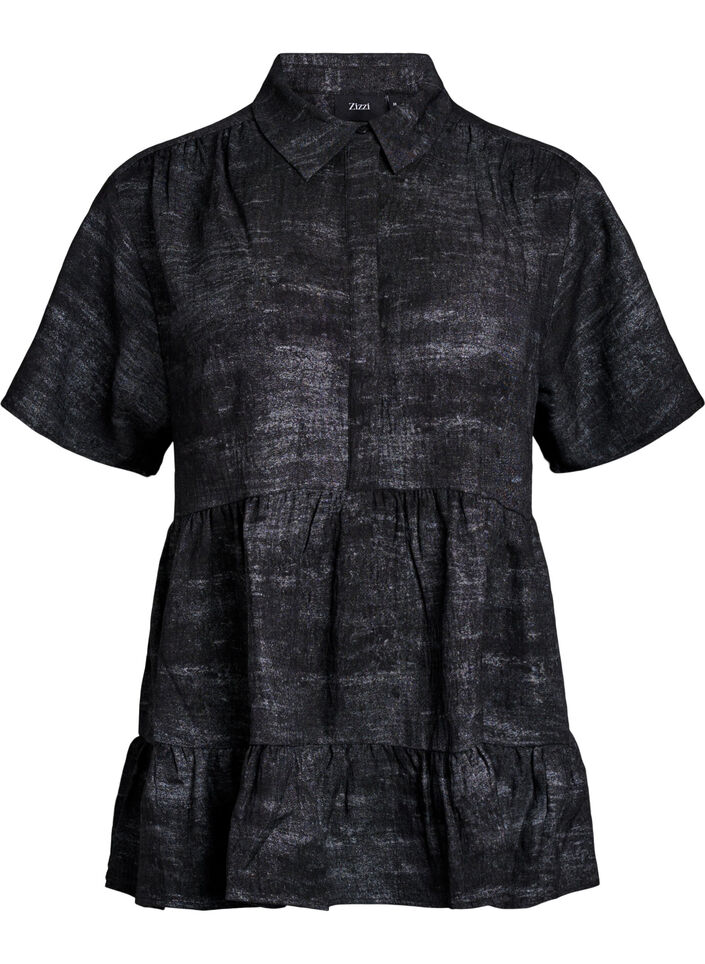 Lockere Bluse mit Kragen und Knöpfen, Schwarz, Packshot image number 0