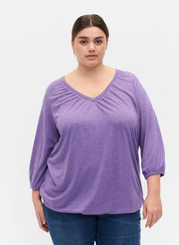 Melange-Bluse mit V-Ausschnitt, Deep Lavender Mél, Model