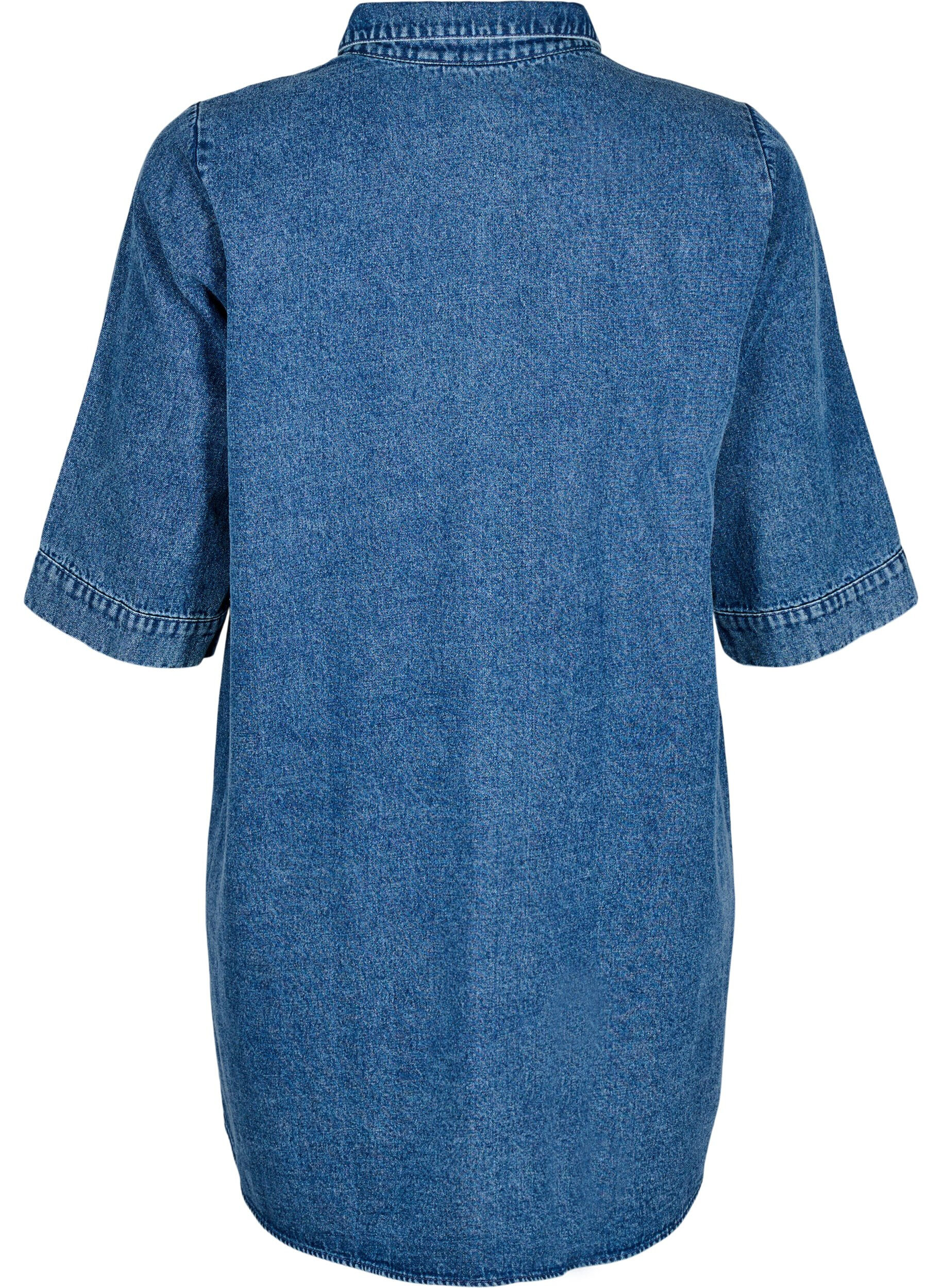 ZizziKurzes Denim-Kleid mit Rei&szlig;verschluss und 3/4-&Auml;rmeln, Blau, Packshot image number 1