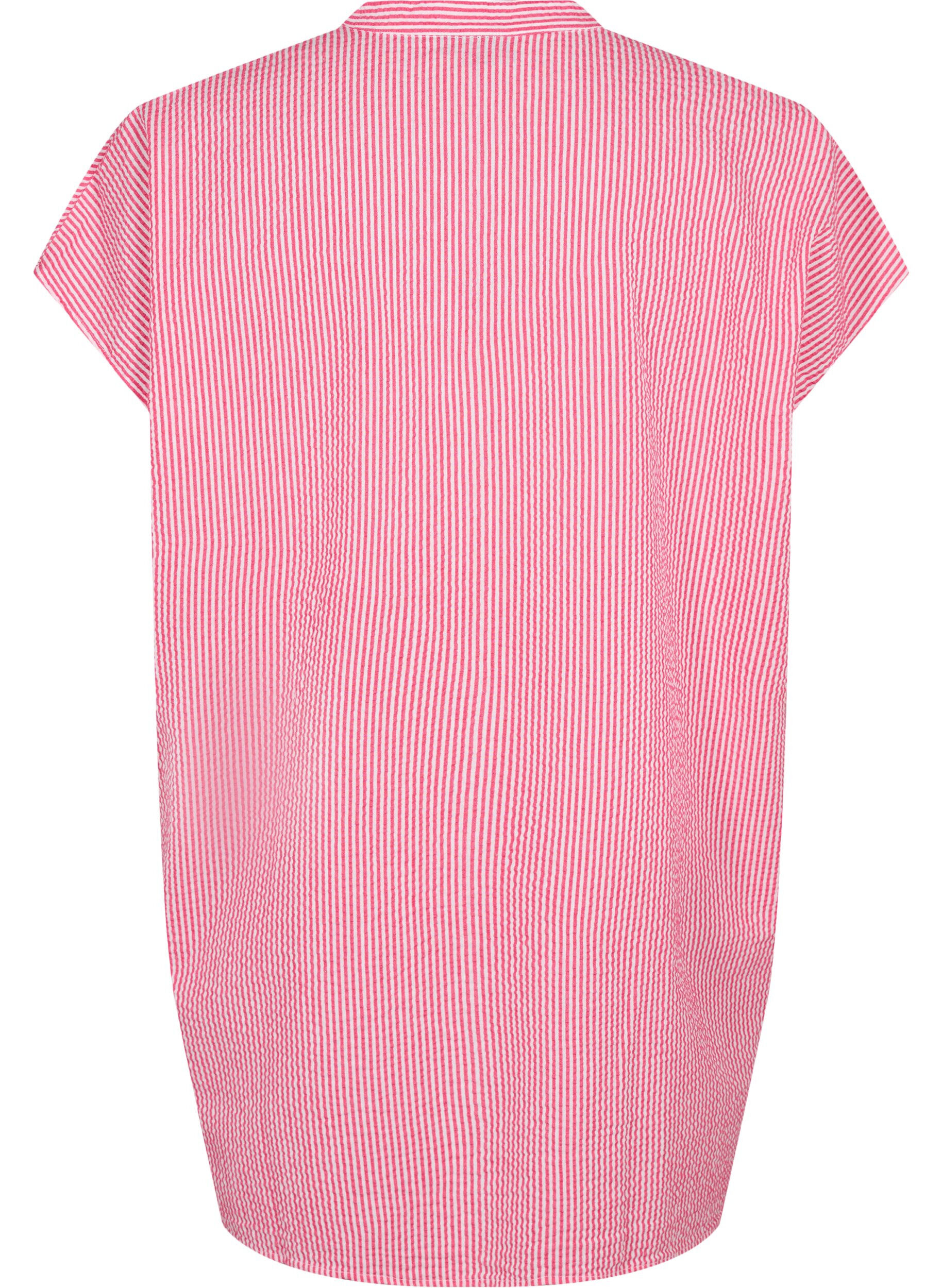 ZizziKurz&auml;rmeliges Baumwollhemd mit Streifen, Beetroot P. Stripe, Packshot image number 1