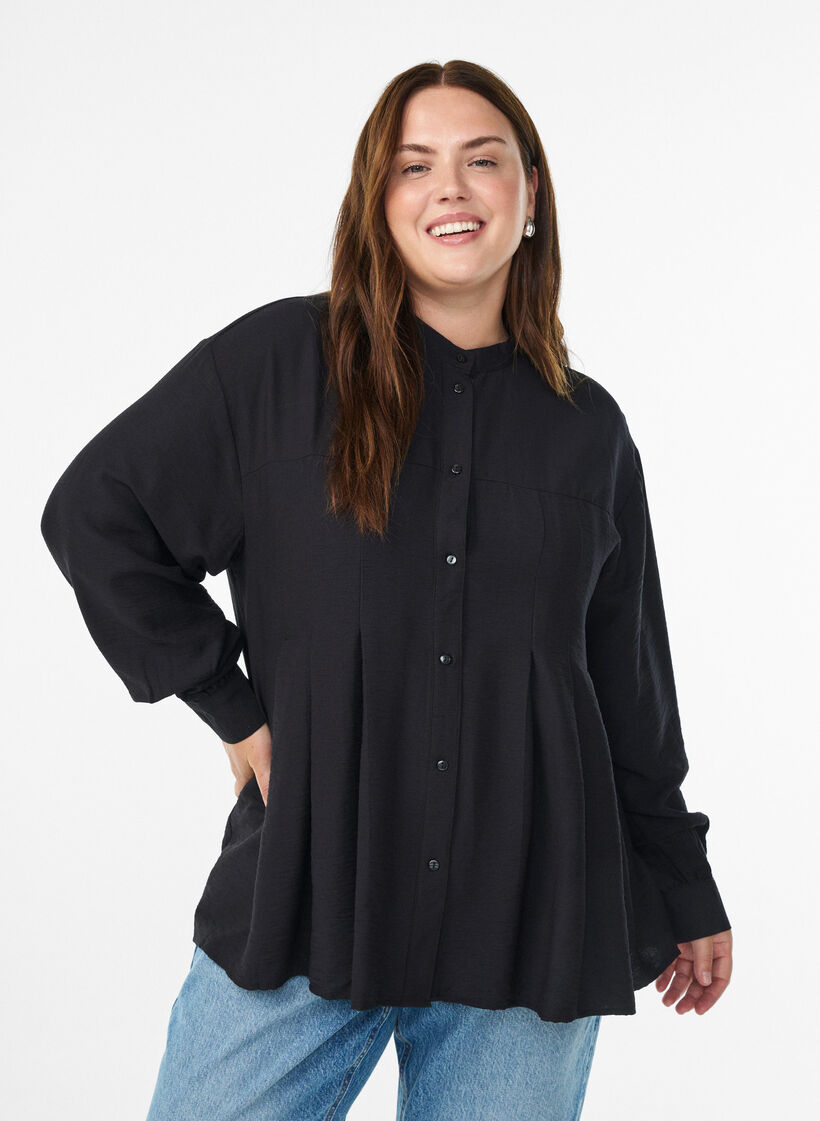 Bluse aus Viskose mit A-Linie, Schwarz, Model image number 0