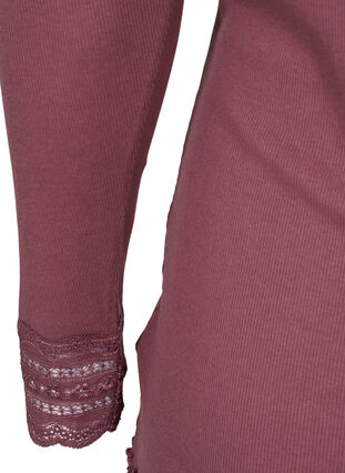 Langarm Bluse mit Rippmuster und Spitzendetails, Rose Taupe, Packshot image number 3