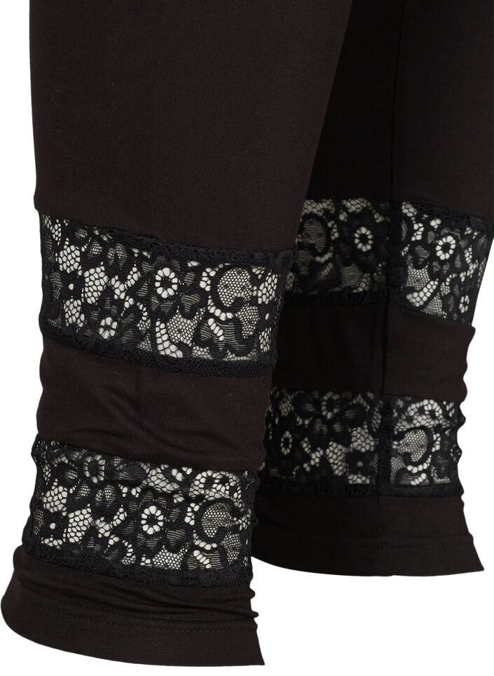 Viskoseleggings mit 3/4-Länge und Spitze, Black, Packshot image number 3