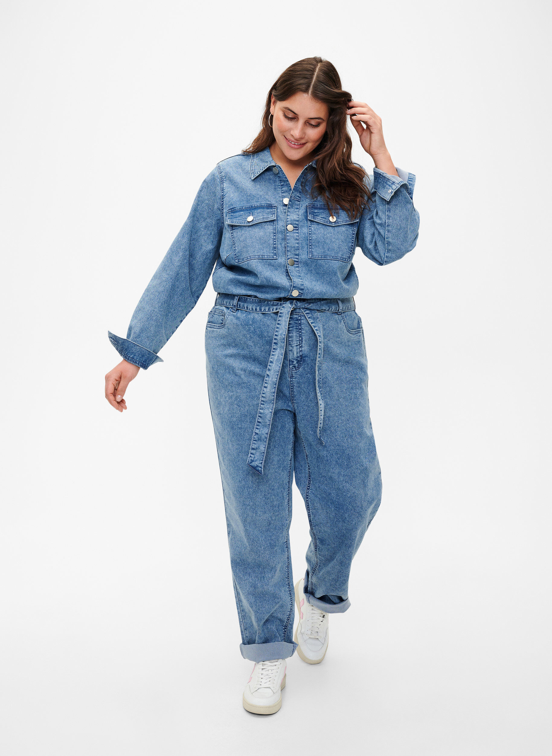 ZizziLang&auml;rmeliger Denim-Jumpsuit, Light Blue Denim, Model image number 0