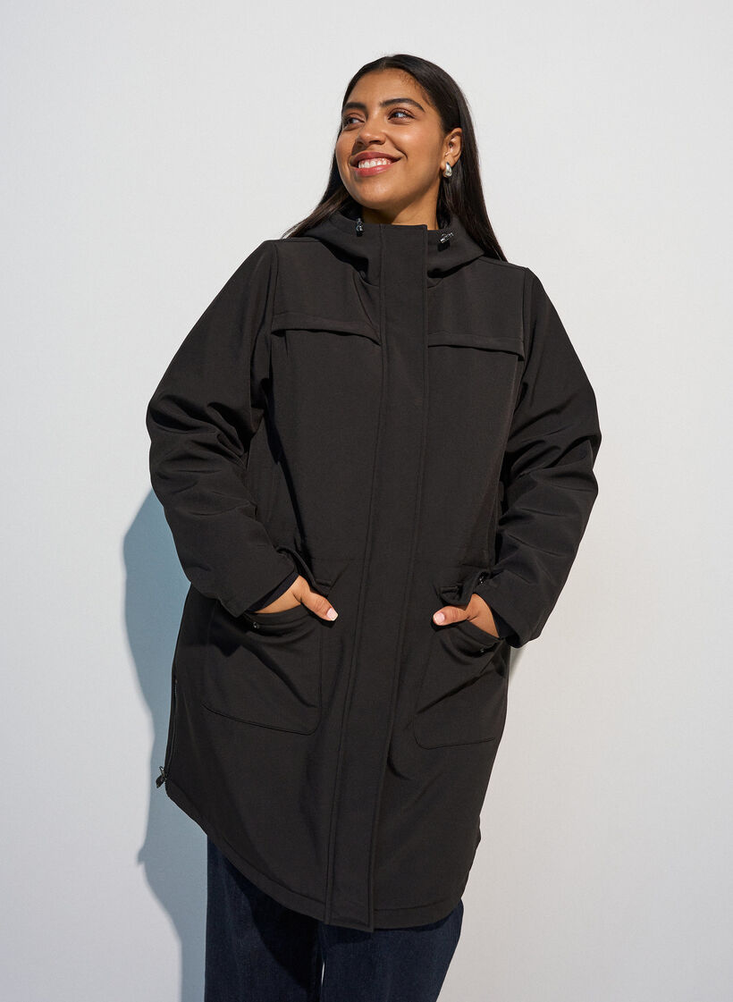 Wasserabweisende Softshell-Jacke mit Steppfutter, Schwarz, Model image number 0