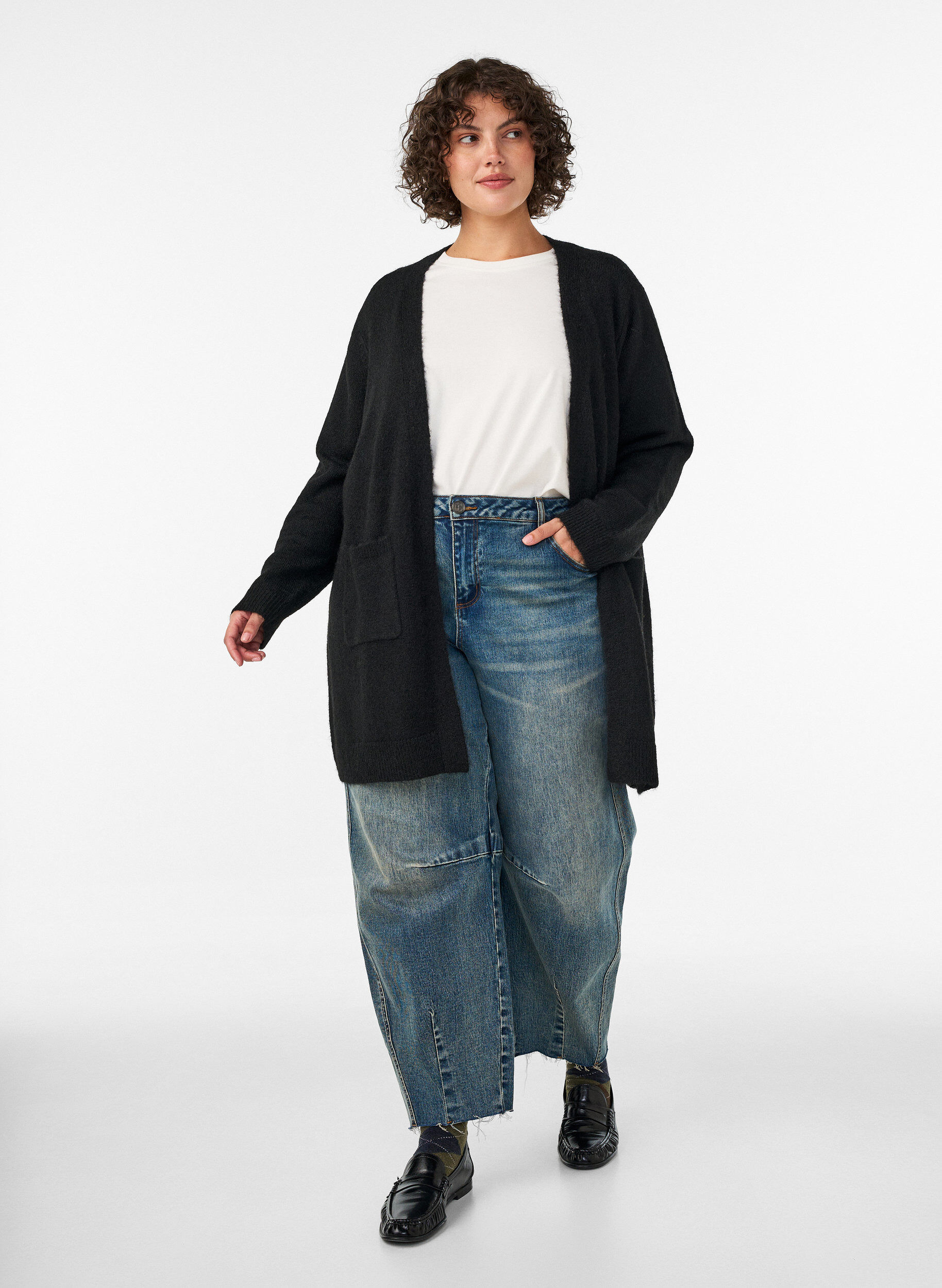 ZizziLange Strickjacke mit Taschen, Schwarz, Model image number 1