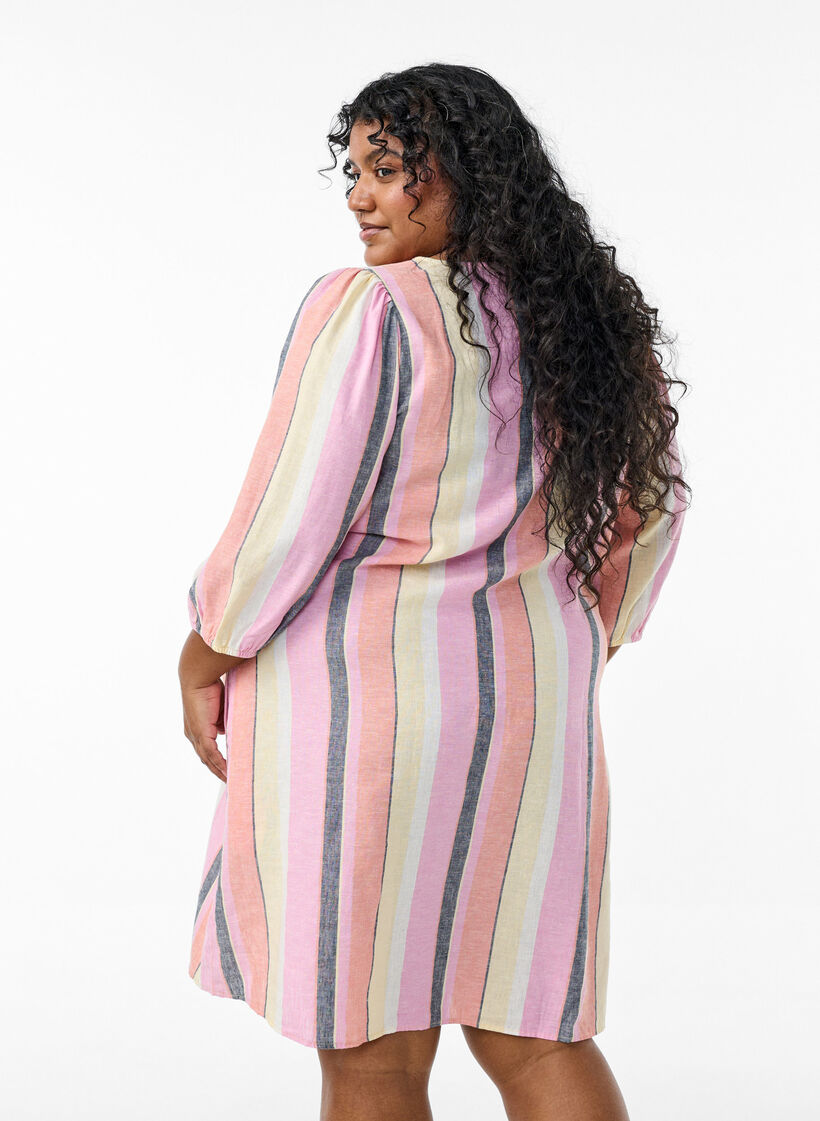 Kleid aus Leinen und Viskose mit 3/4-&Auml;rmeln, Gelb, Model image number 2