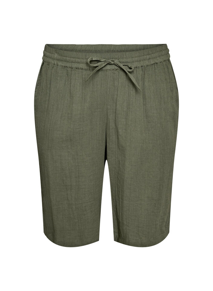 Lockere Shorts aus Baumwollmusselin mit hoher Taille, Gr&uuml;n, Packshot image number 0