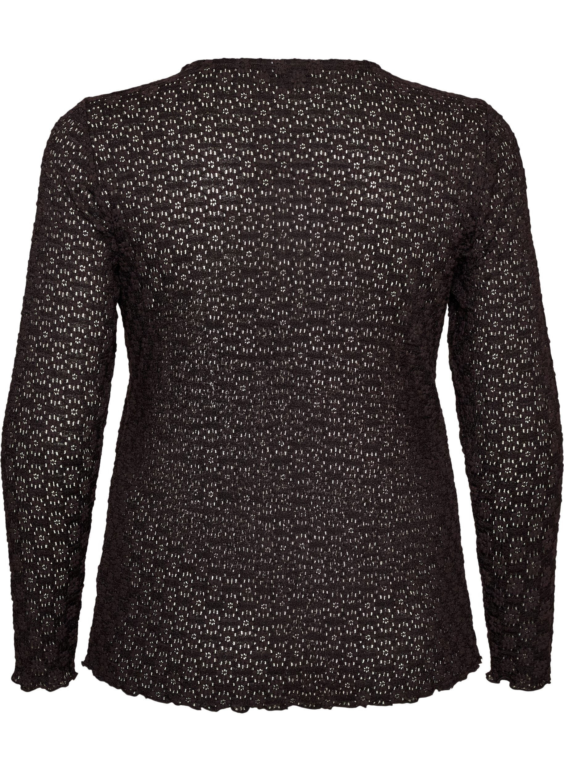 ZizziBluse mit Lochmuster und langen &Auml;rmeln, Schwarz, Packshot image number 1