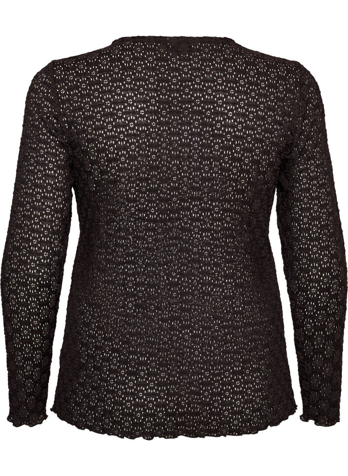 Bluse mit Lochmuster und langen &Auml;rmeln, Schwarz, Packshot image number 1