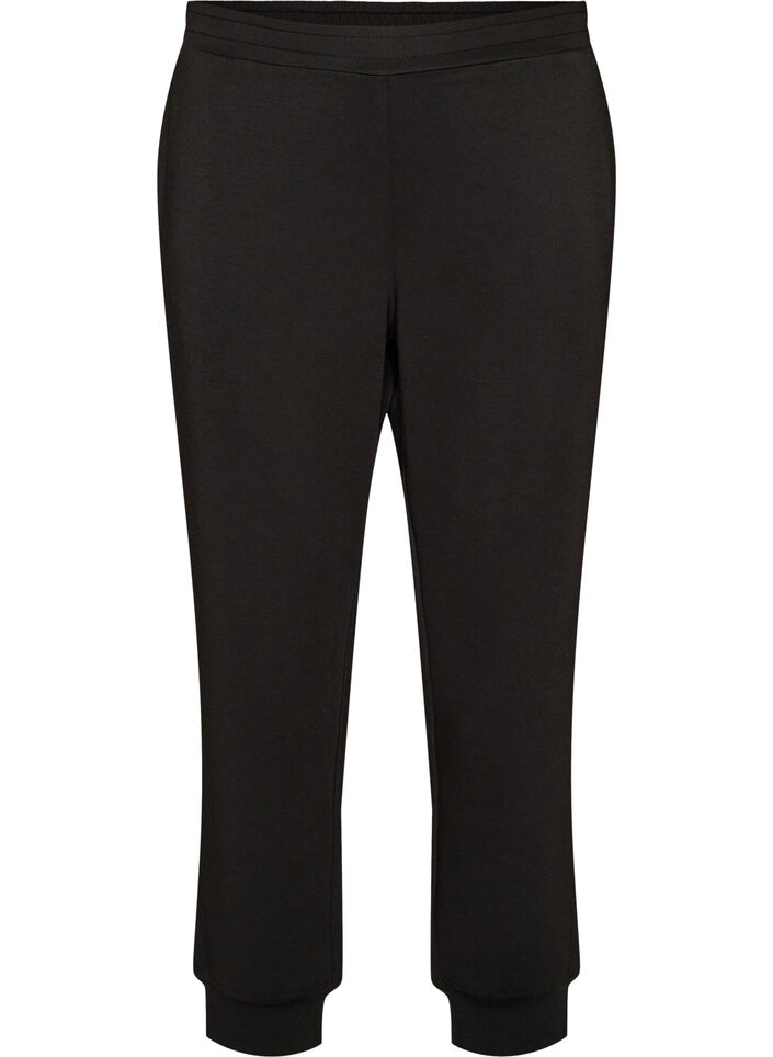 Jerseyhose mit hoher Taille und Taschen, Schwarz, Packshot image number 0