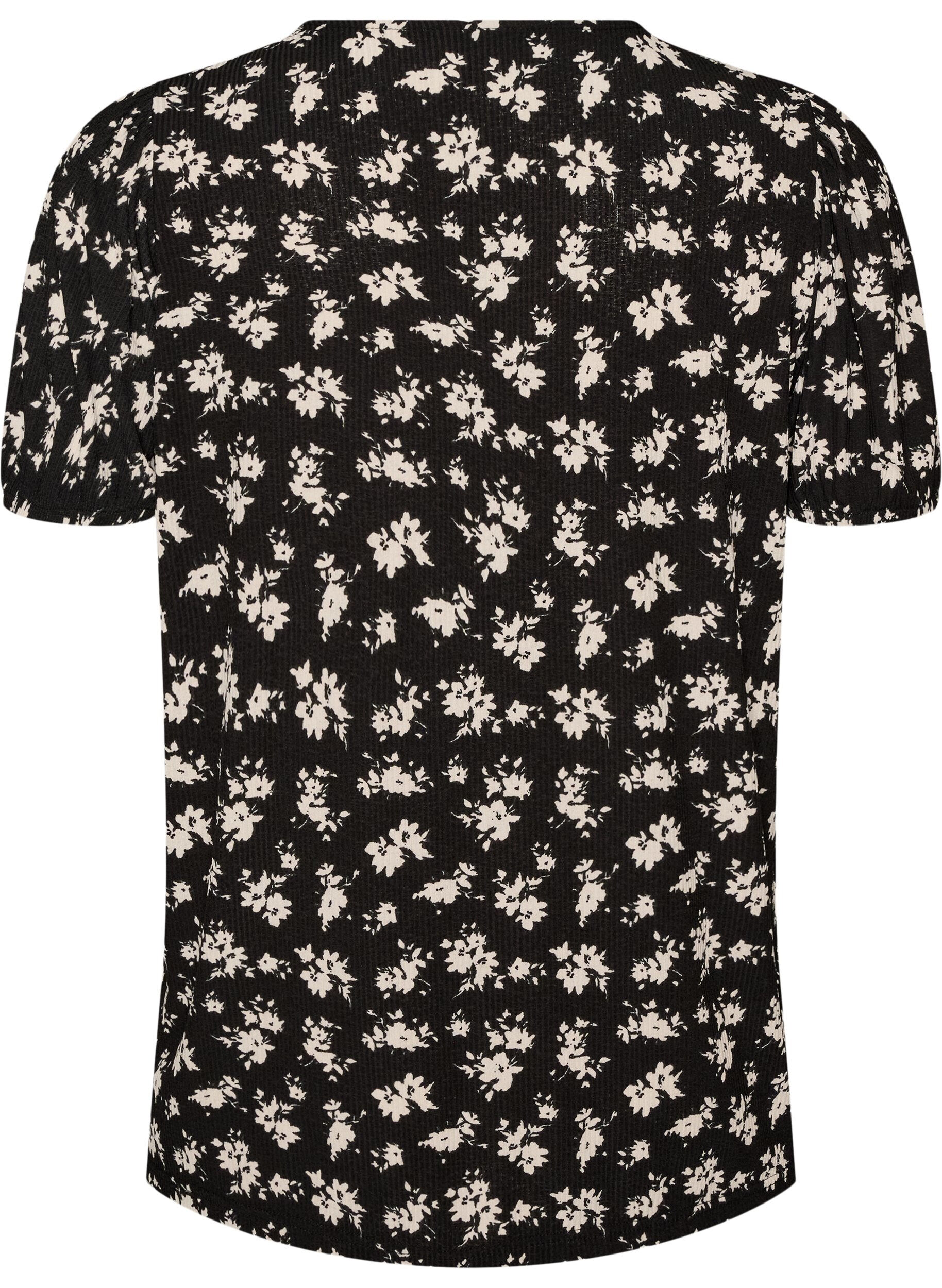 ZizziBluse mit langen &Auml;rmeln und gebl&uuml;mtem Print, Schwarz, Packshot image number 1