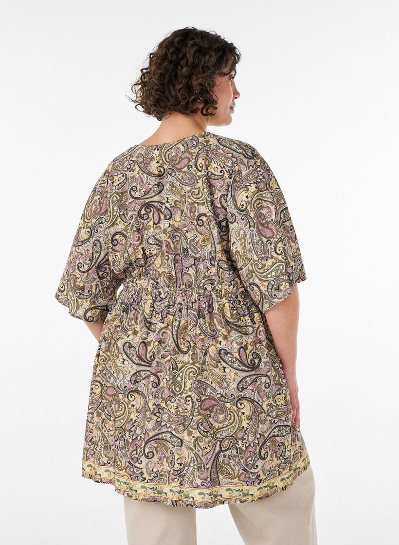 Tunika aus Viskose mit Paisley-Print und Bindeband, Gelb, Model image number 2
