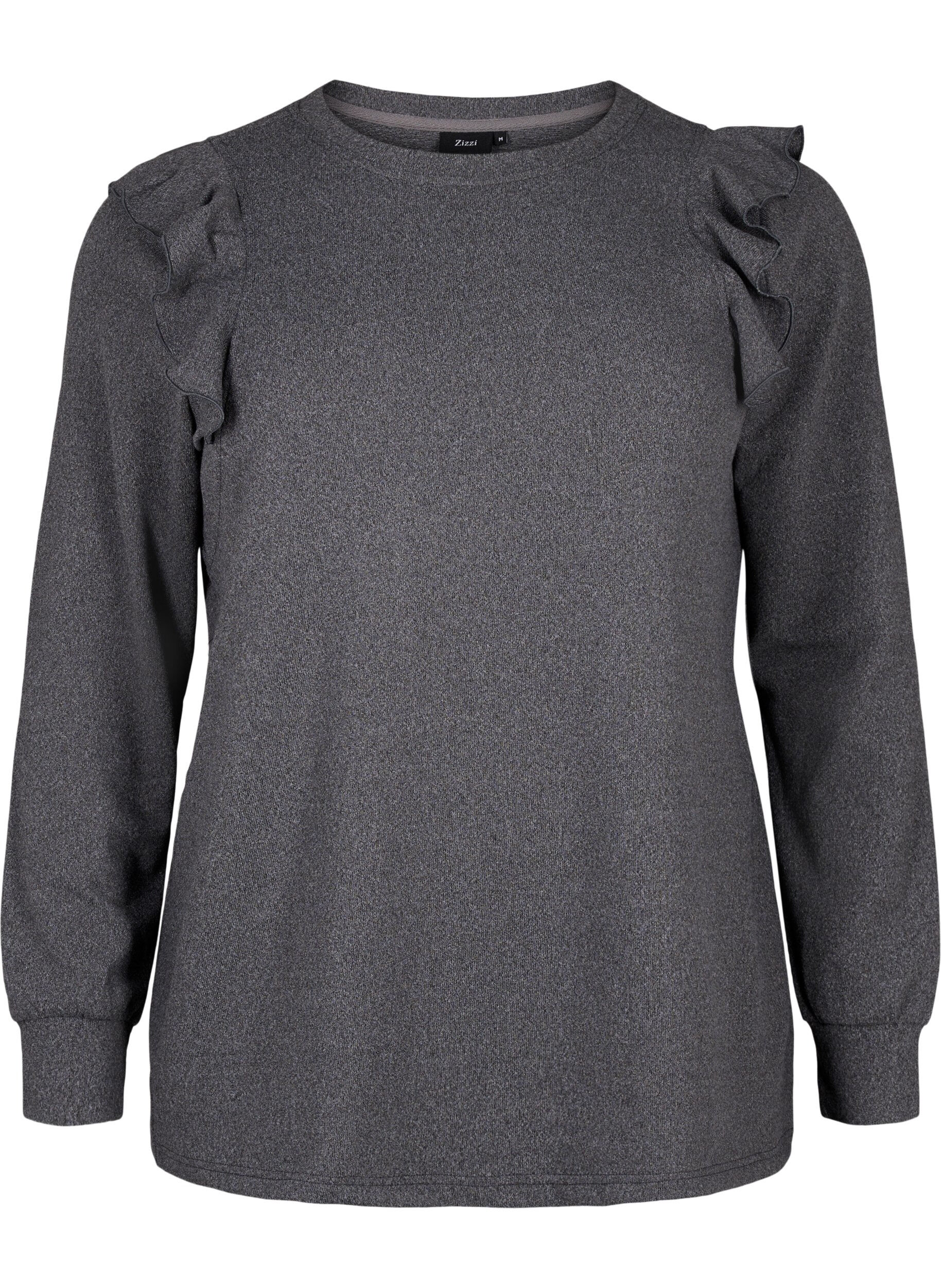 Zizzi Lang&auml;rmelige Bluse mit R&uuml;schendetails, Dark Grey Melange, Packshot image number 0