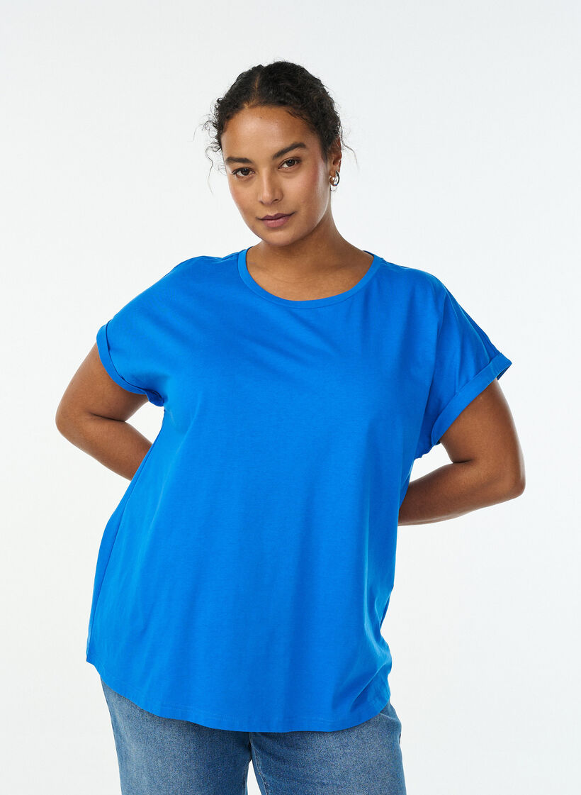 T-Shirt aus Baumwollmischung mit kurzen &Auml;rmeln, Blau, Model image number 0