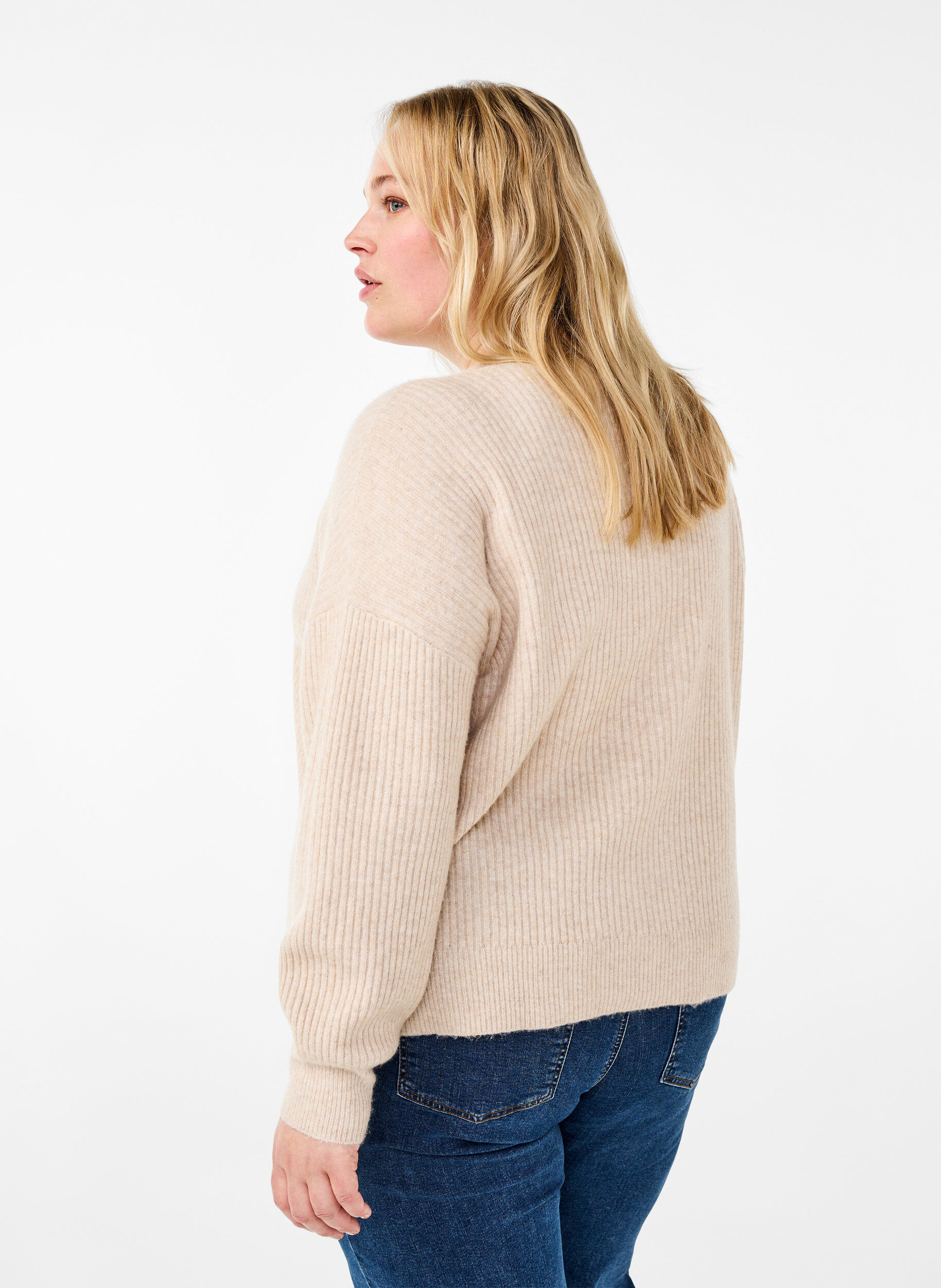 ZizziRippenstrick Strickjacke mit Kn&ouml;pfen, Beige, Model image number 2