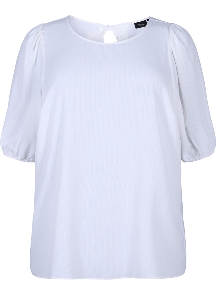 Bluse mit kurzem Arm und Schleife hinten, Bright White, Packshot image number 0