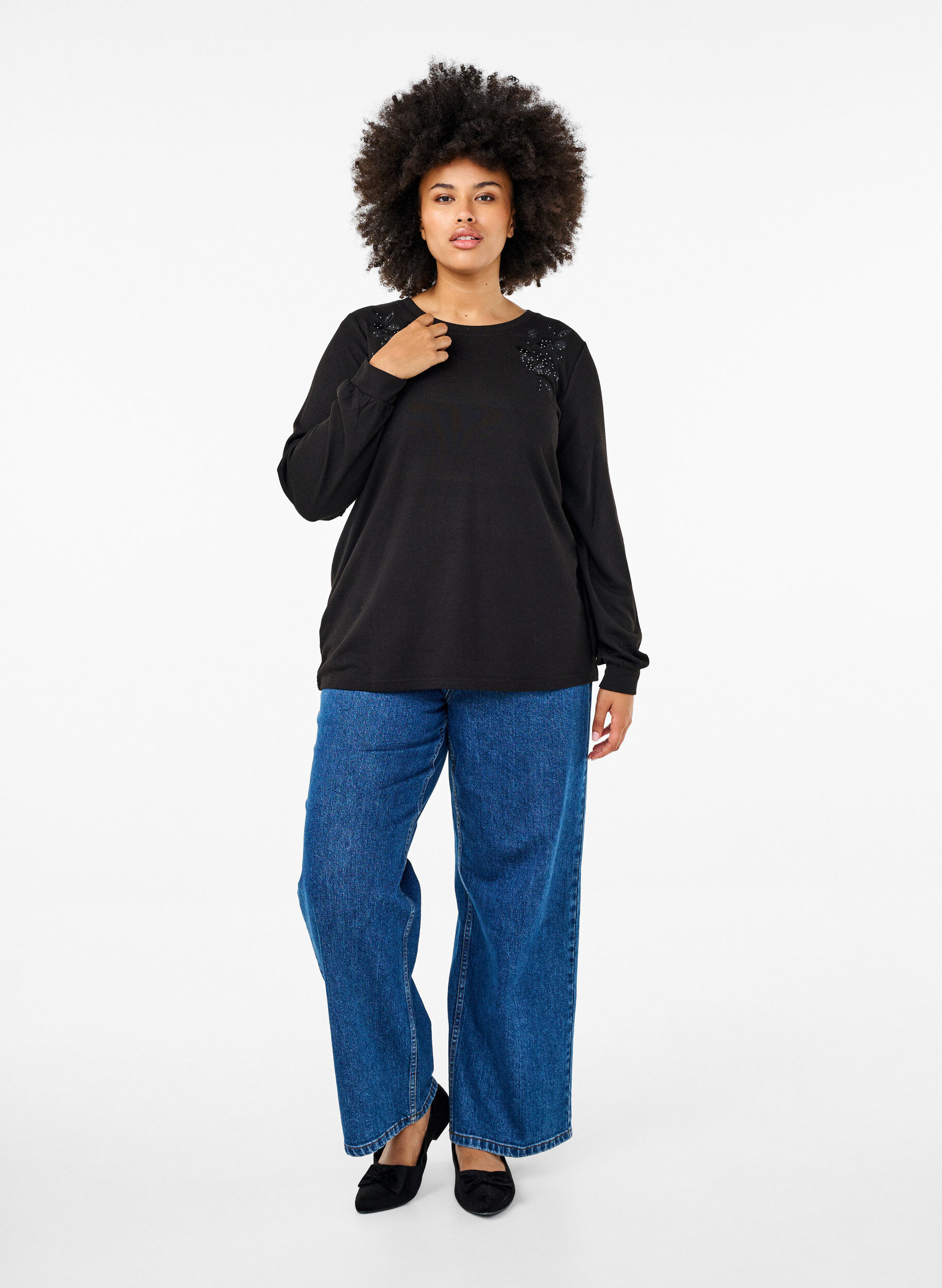 ZizziBluse mit Stickerei und Strasssteinen, Black, Model image number 2