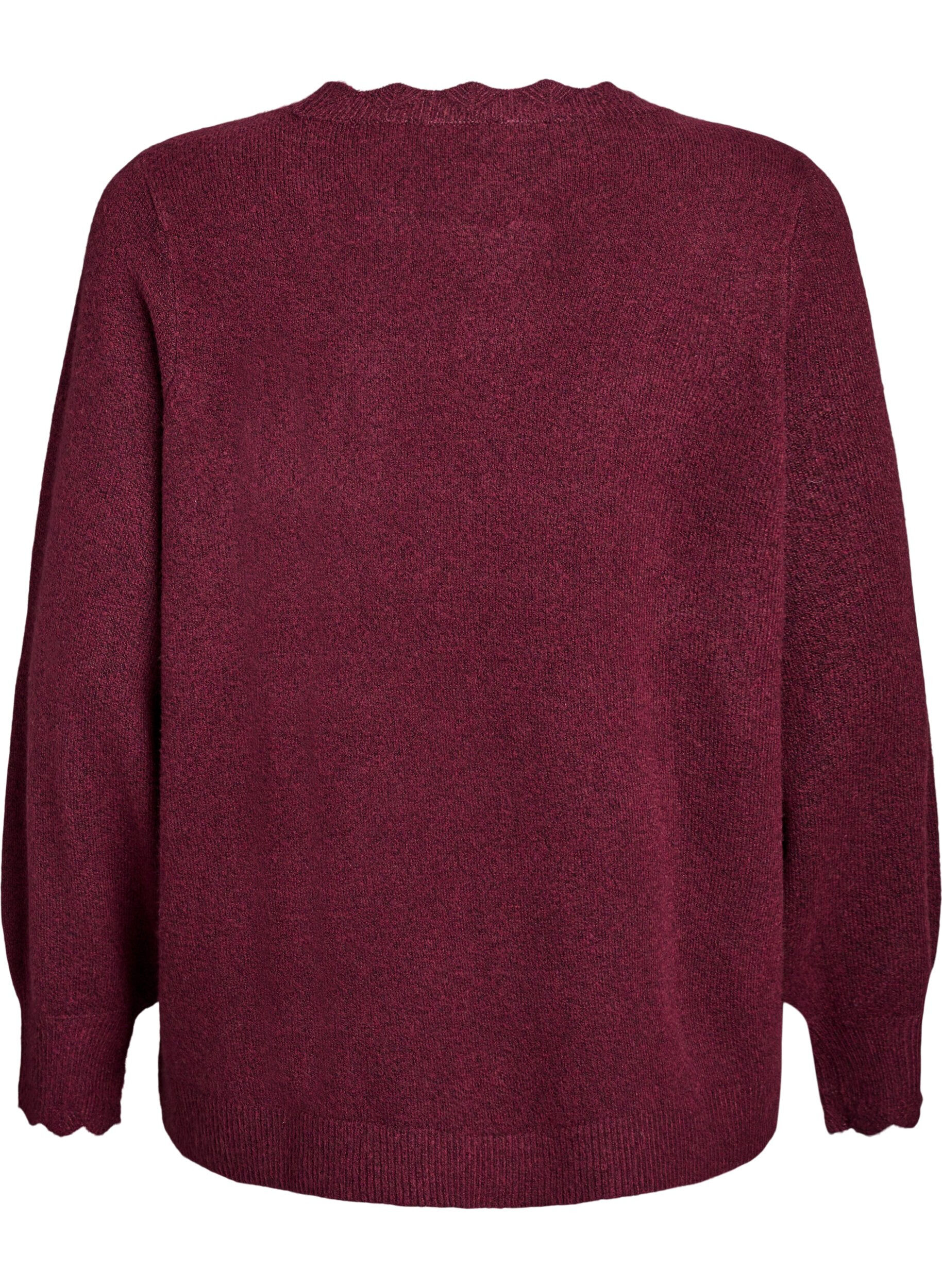 ZizziStrickbluse mit Wellenkante, Dunkles Bordeaux, Packshot image number 1