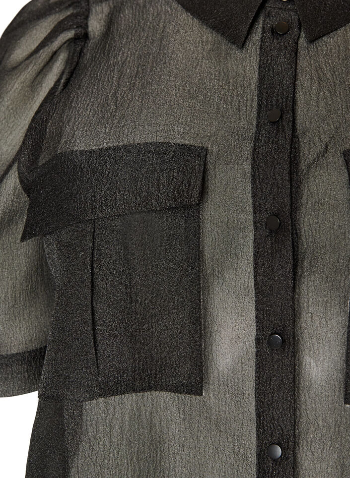 Kleid aus Organza mit Brusttaschen und Puff&auml;rmeln, Schwarz, Packshot image number 2