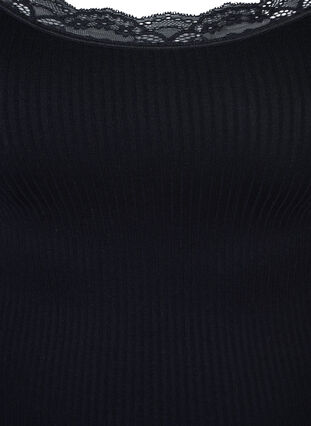 Einfarbiges Rippunterhemd mit Spitze, Black, Packshot image number 2