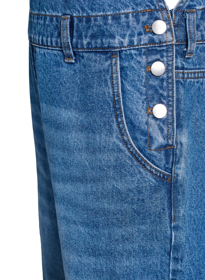 Jeans-Latzhose mit weitem Bein, Blau, Packshot