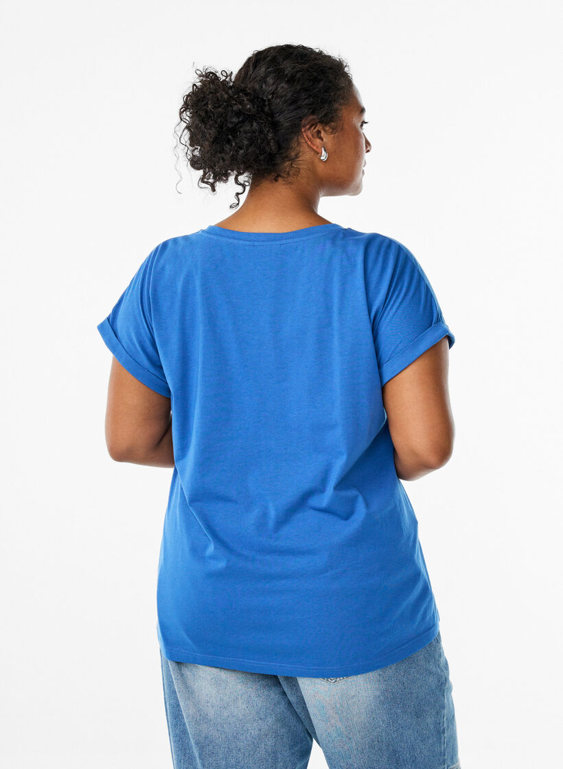 Kurz&auml;rmliges T-Shirt aus einer Baumwollmischung, Blau, Model image number 2