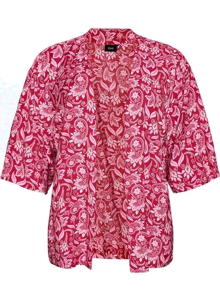 Kurzer Kimono aus Viskose mit 3/4-&Auml;rmeln, Pink, Packshot image number 0