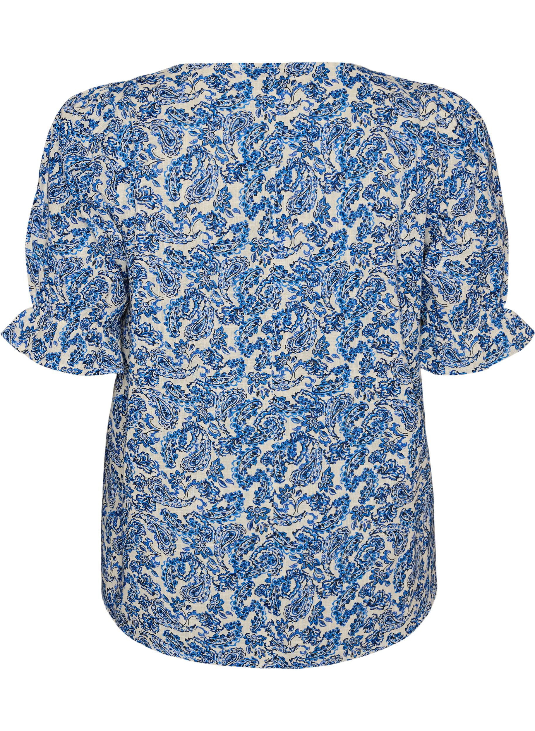ZizziBaumwollbluse mit eckigem Ausschnitt, Blau, Packshot image number 1