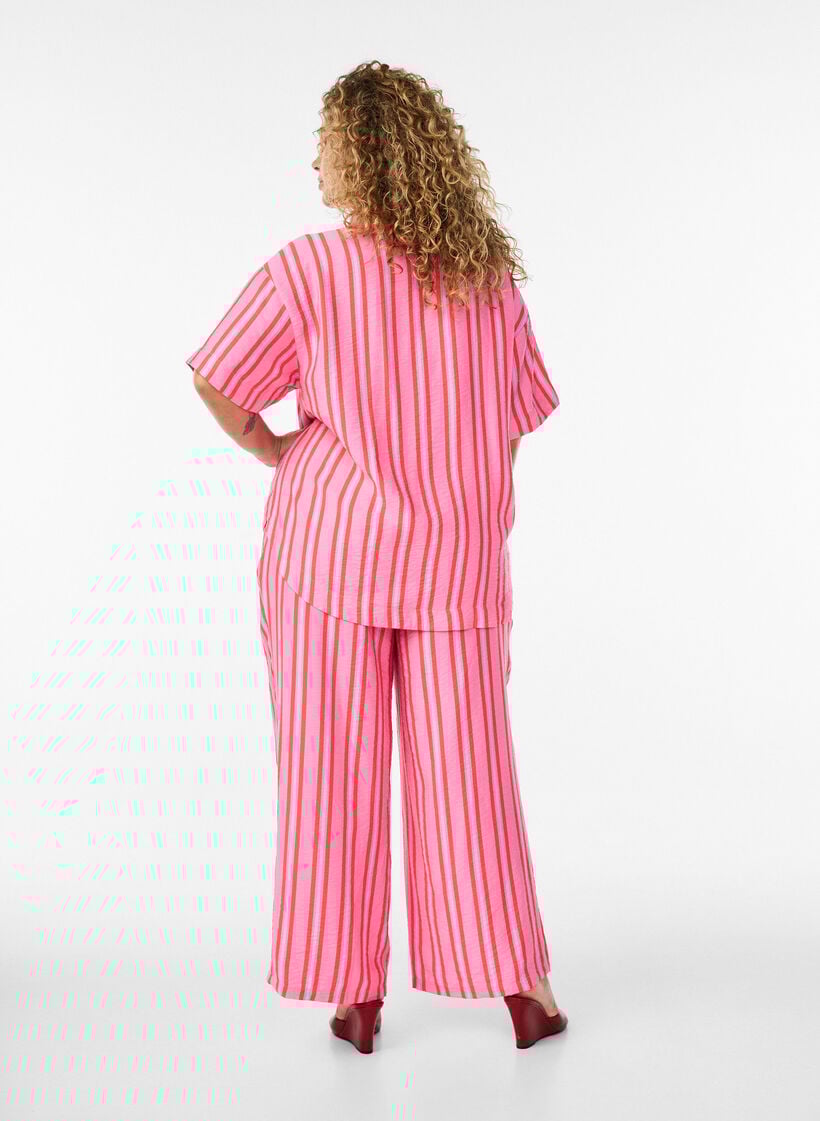 Gestreifte Hose mit hoher Taille und weiten Beinen, Pink, Model image number 1