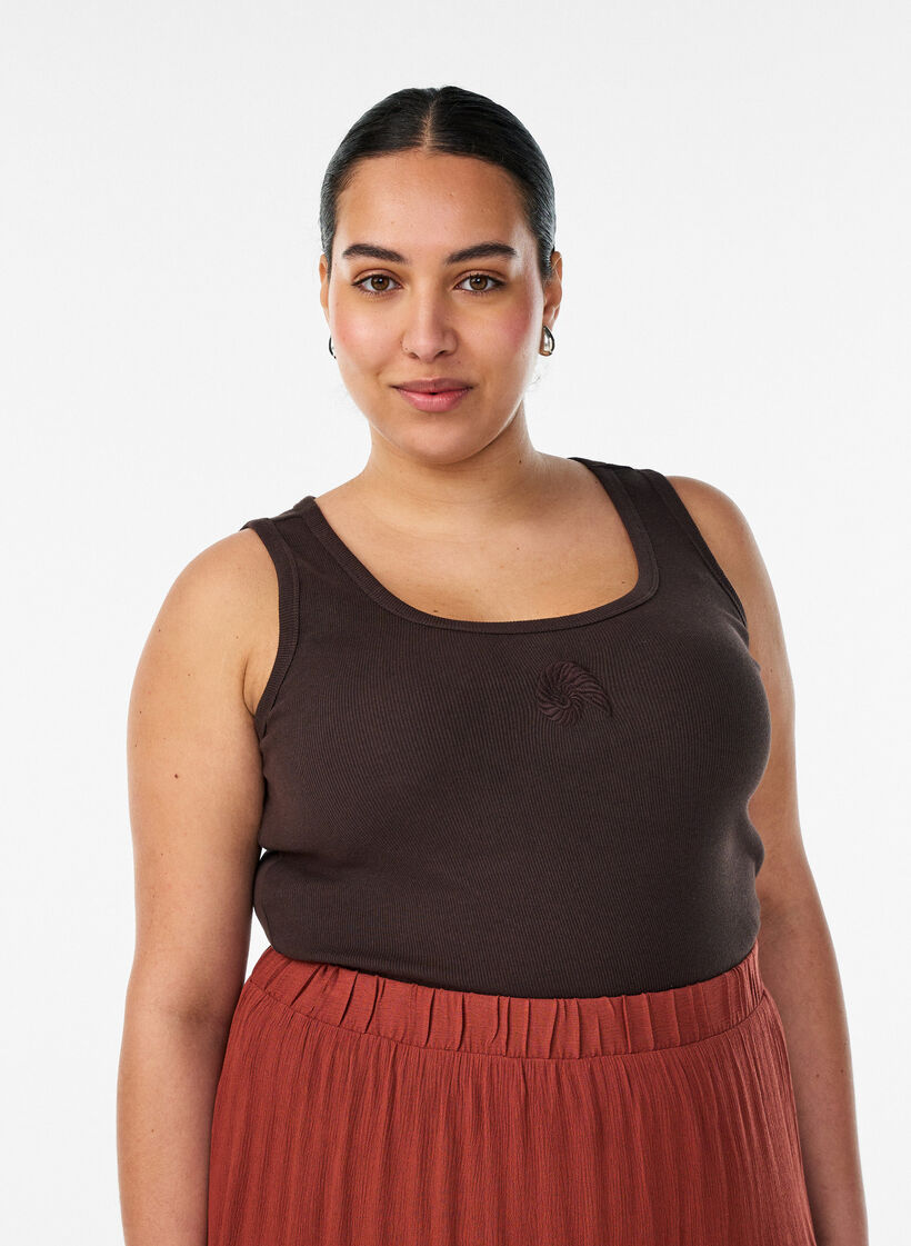 Tailleiertes Top mit Motiv, Braun, Model image number 0