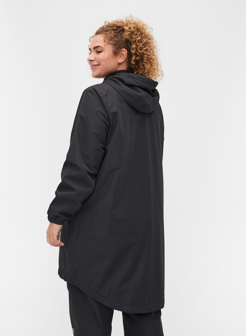 Regenjacke mit Kapuze und Reflektoren-Piping, Black, Model image number 1