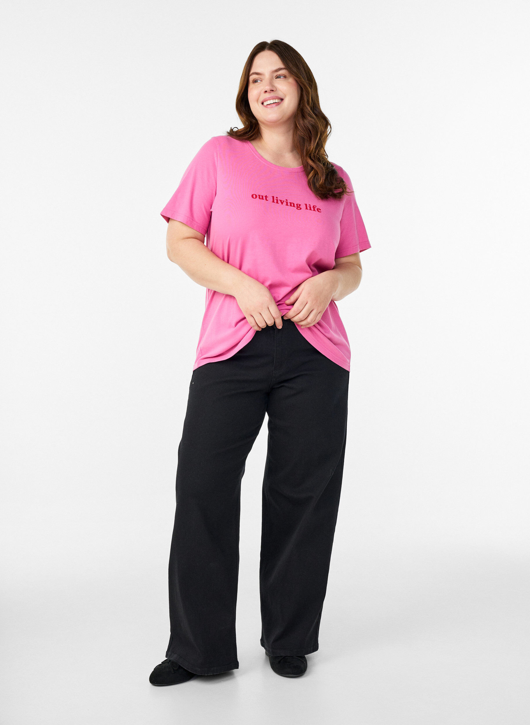 ZizziFLASH - T-Shirt mit Print, Pink, Model image number 1