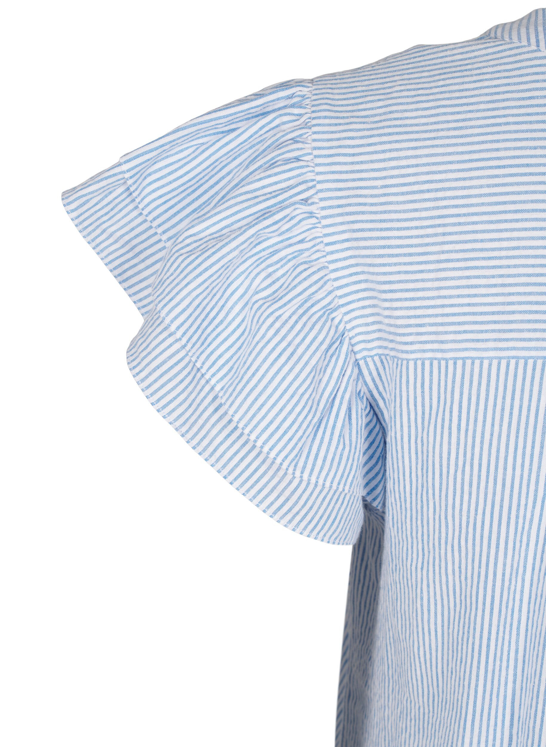 ZizziKurzes gestreiftes Kleid mit R&uuml;schen, Blau, Packshot image number 3