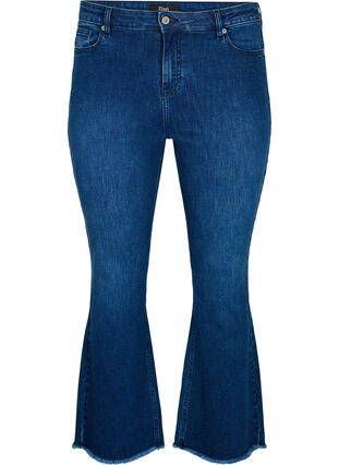 Ellen-Bootcut-Jeans, ungesäumt, Blue denim, Packshot image number 0