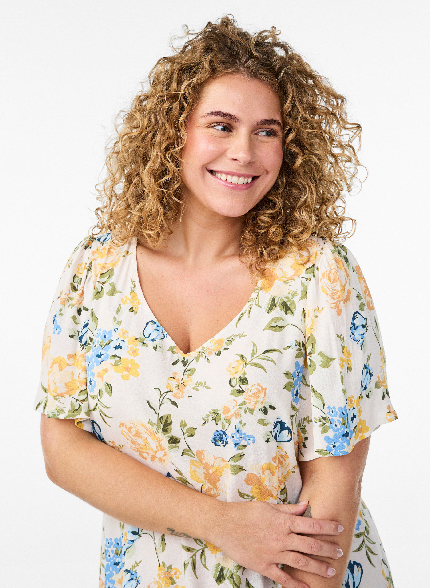 ZizziViskose-Midikleid mit Blumenprint, Blau, Model image number 2