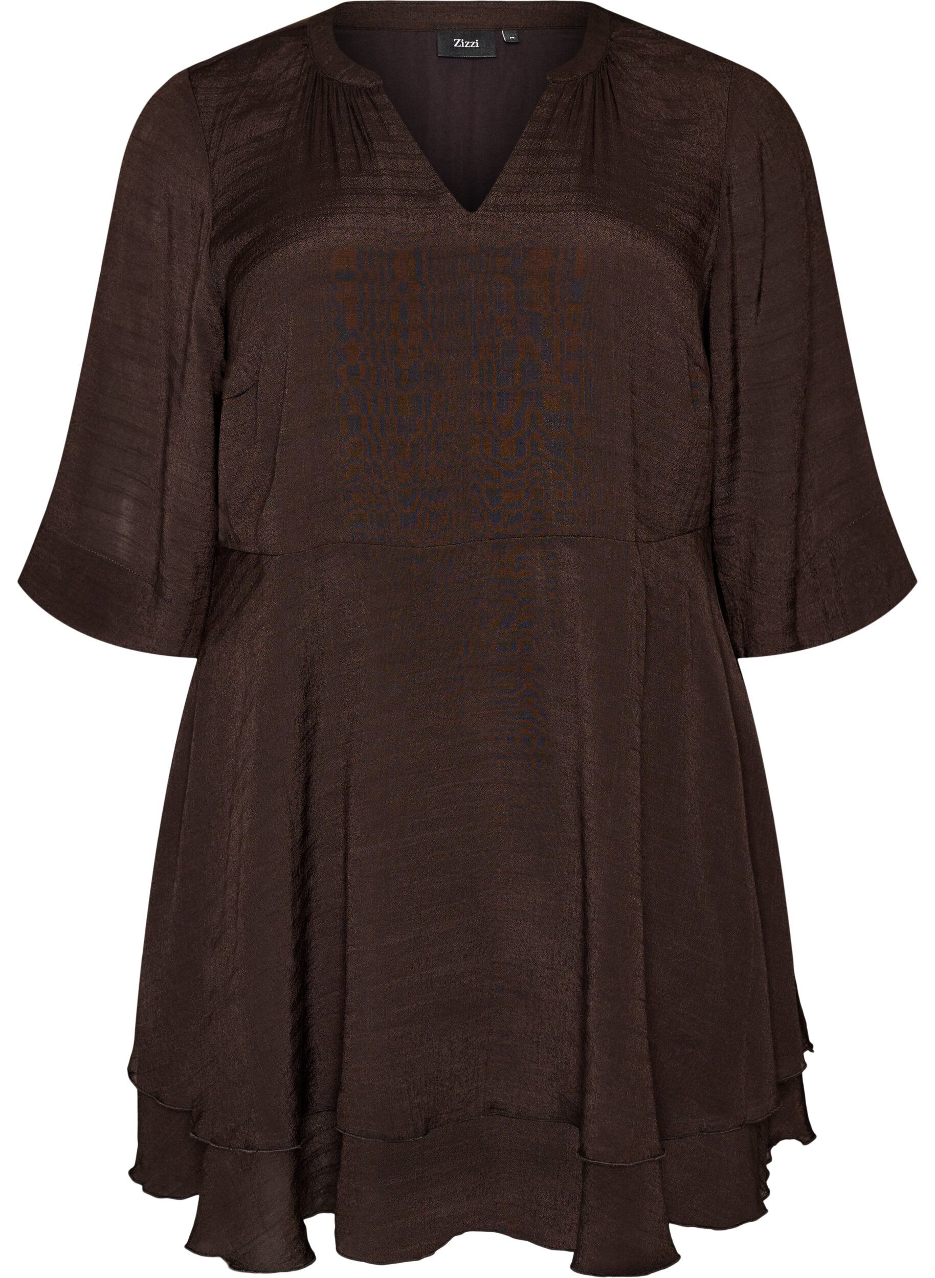 ZizziA-Linien-Kleid mit gestuften R&uuml;schen, Braun, Packshot image number 0