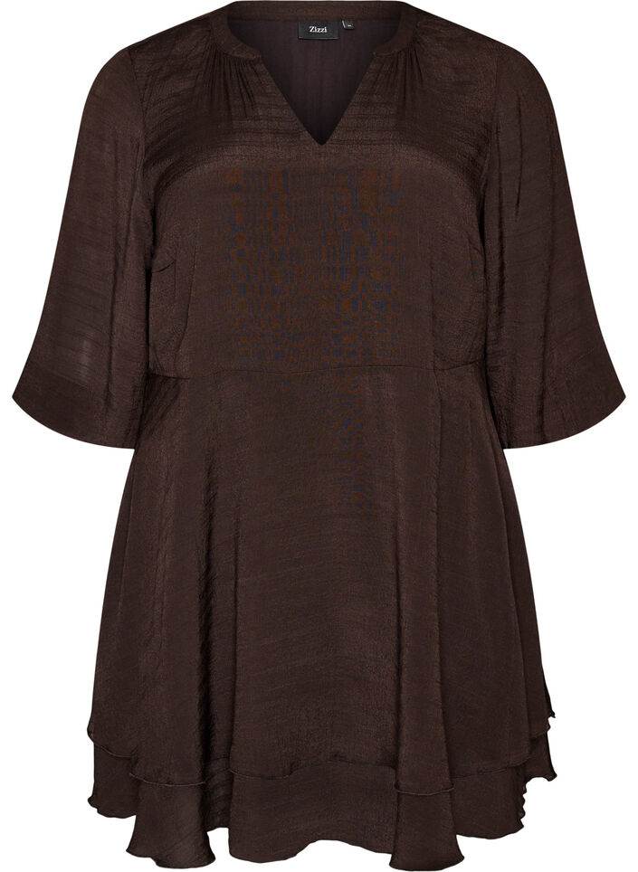 A-Linien-Kleid mit gestuften R&uuml;schen, Braun, Packshot image number 0