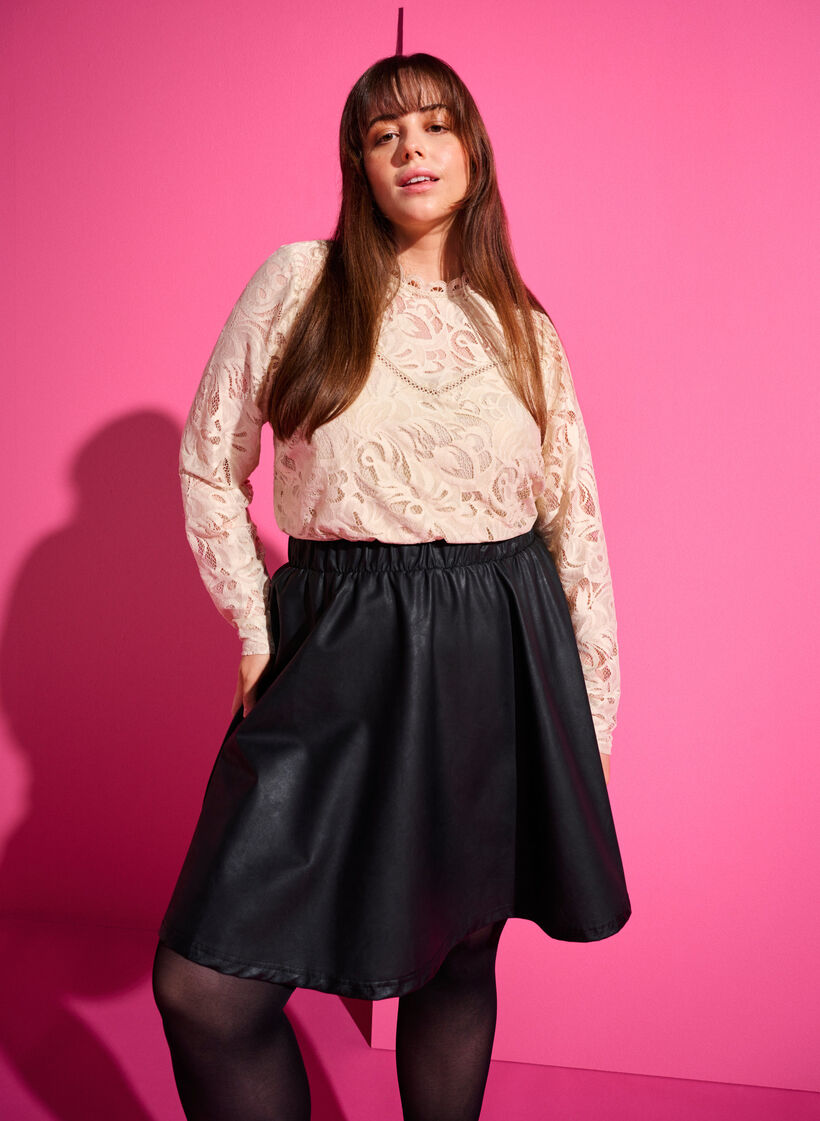 Langärmelige Spitzenbluse, Champagne, Image image number 0