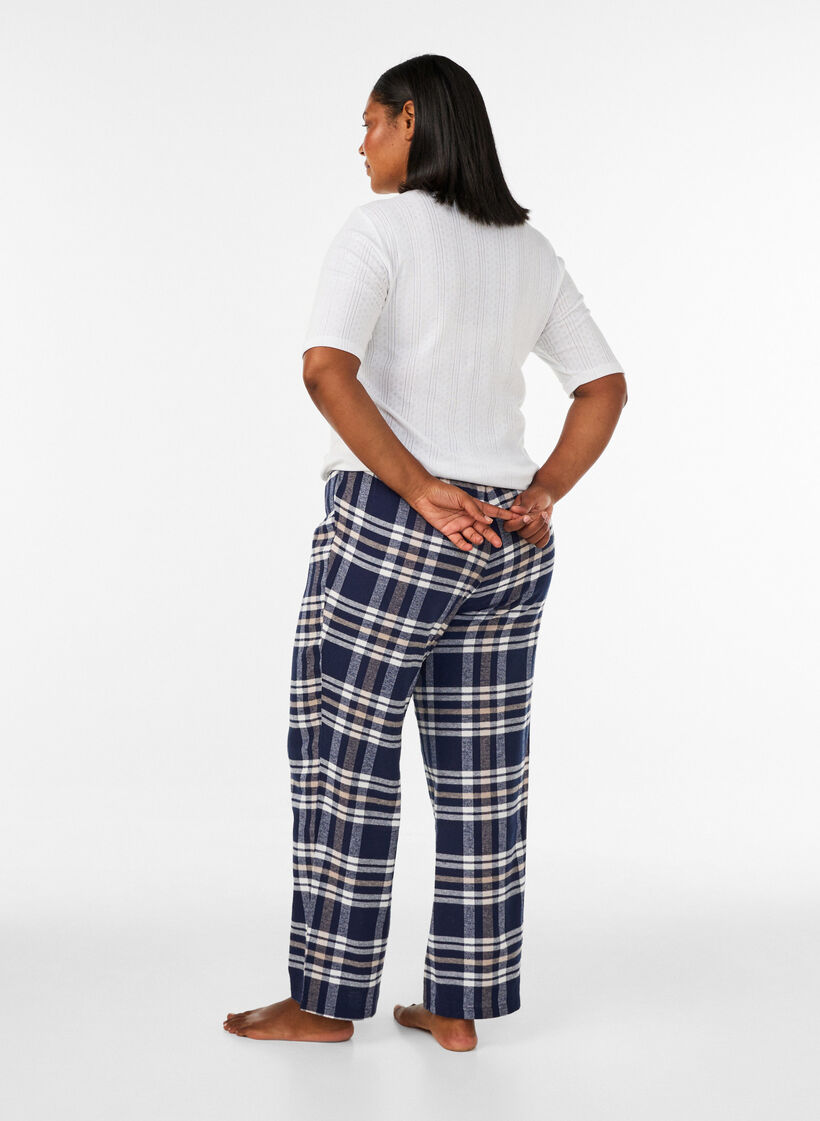 Karierte Pyjamahose aus Baumwolle, Blau, Model image number 2
