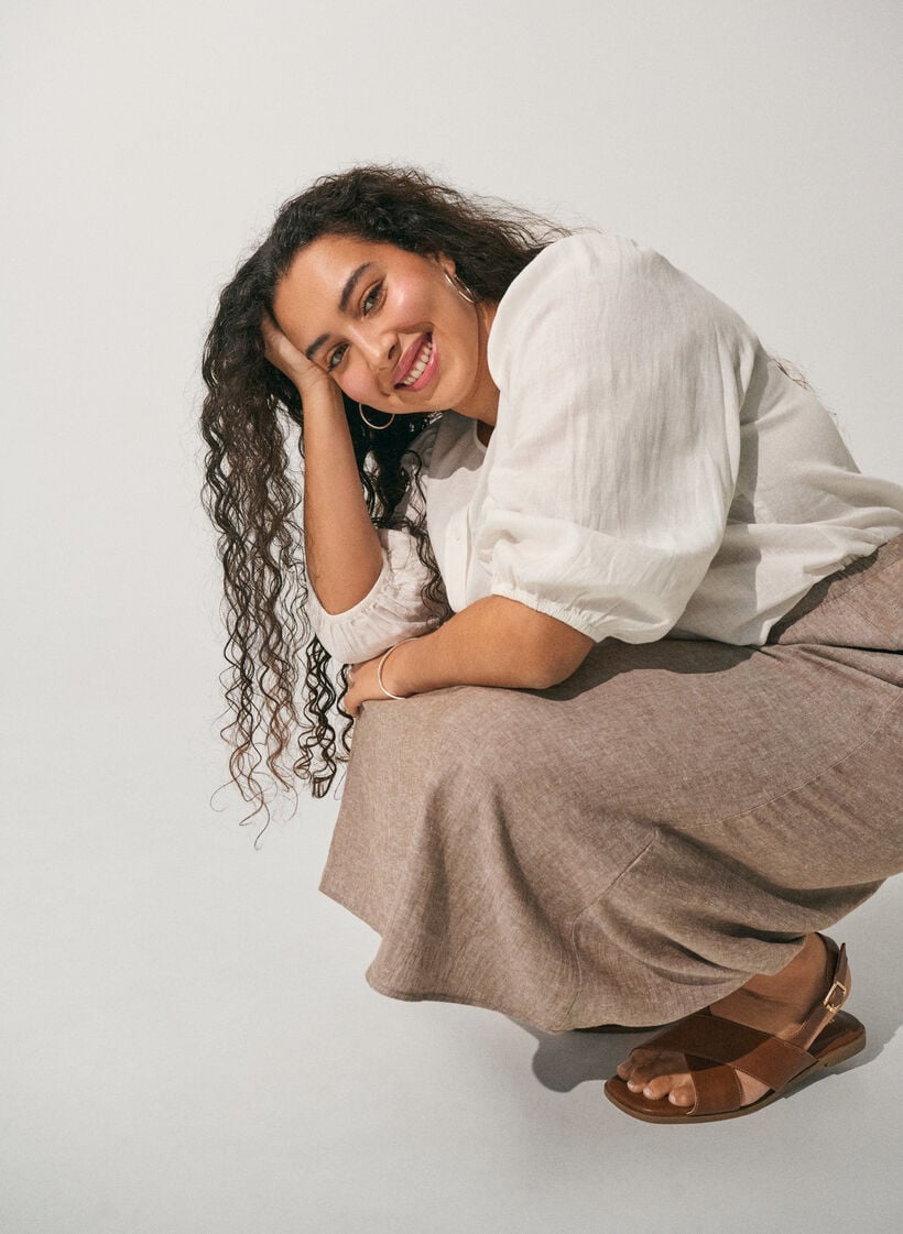 Hemdbluse aus Leinen und Viskose mit 3/4-&Auml;rmeln, Wei&szlig;, Image image number 0