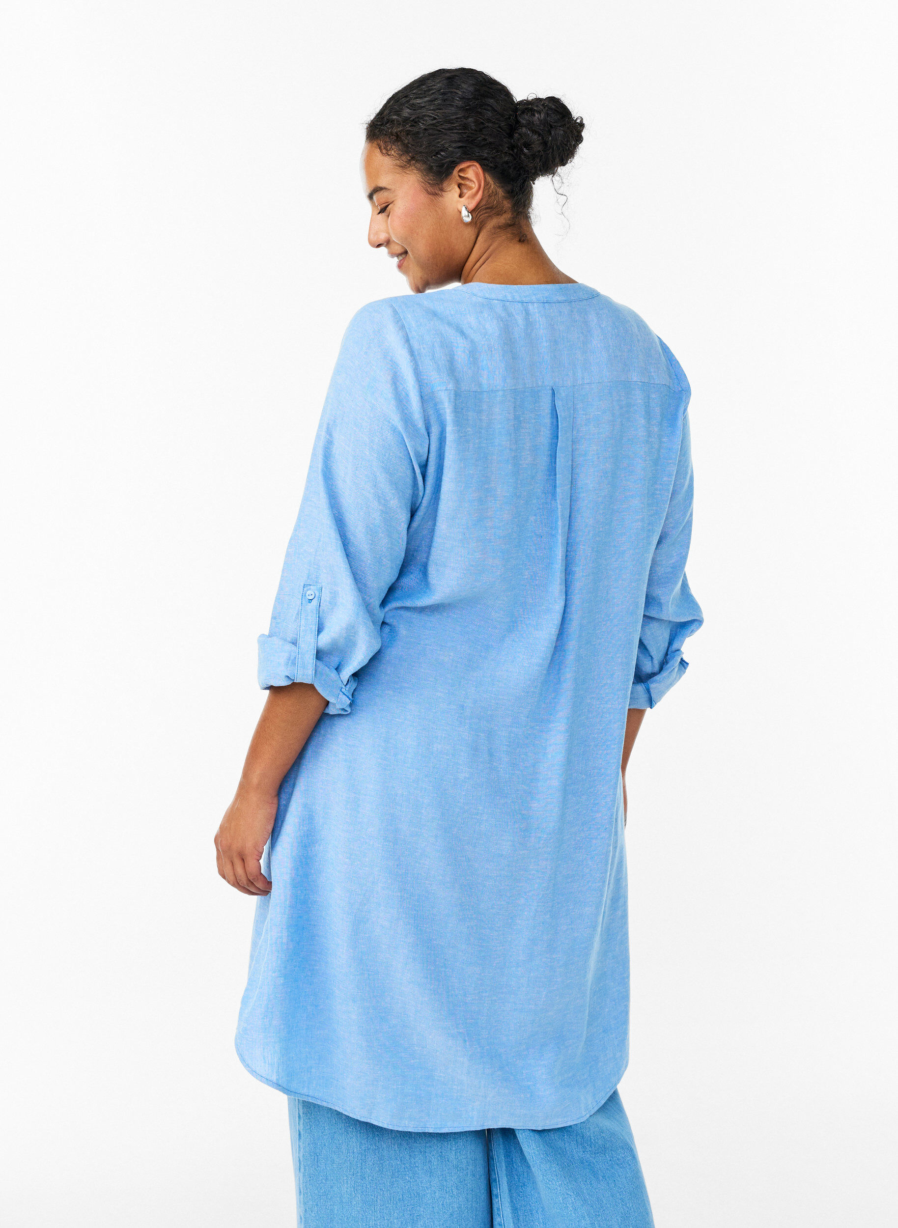 ZizziLange Bluse aus Leinen und Viskose, Blau, Model image number 2