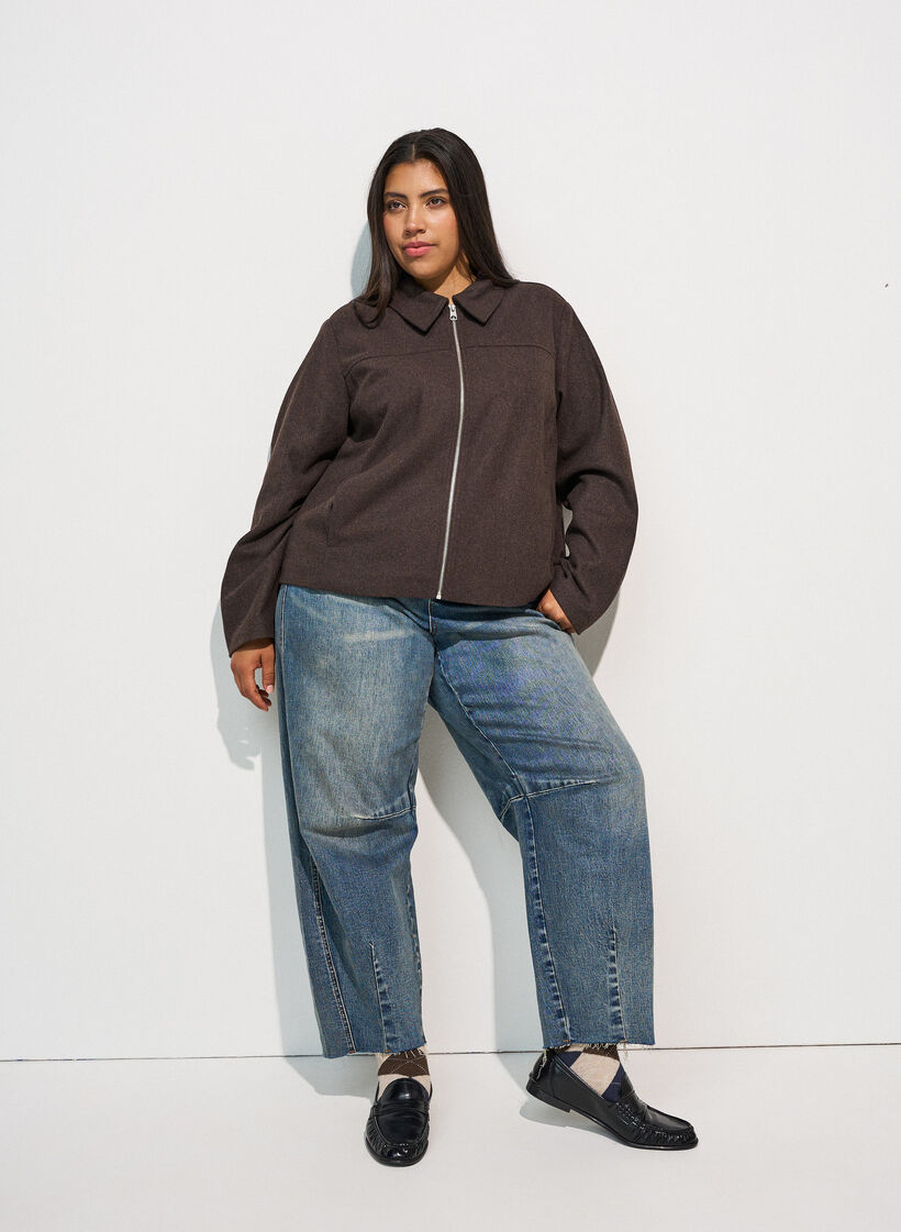 Kurze Jacke mit Hemdkragen und Rei&szlig;verschluss, Braun, Model image number 1