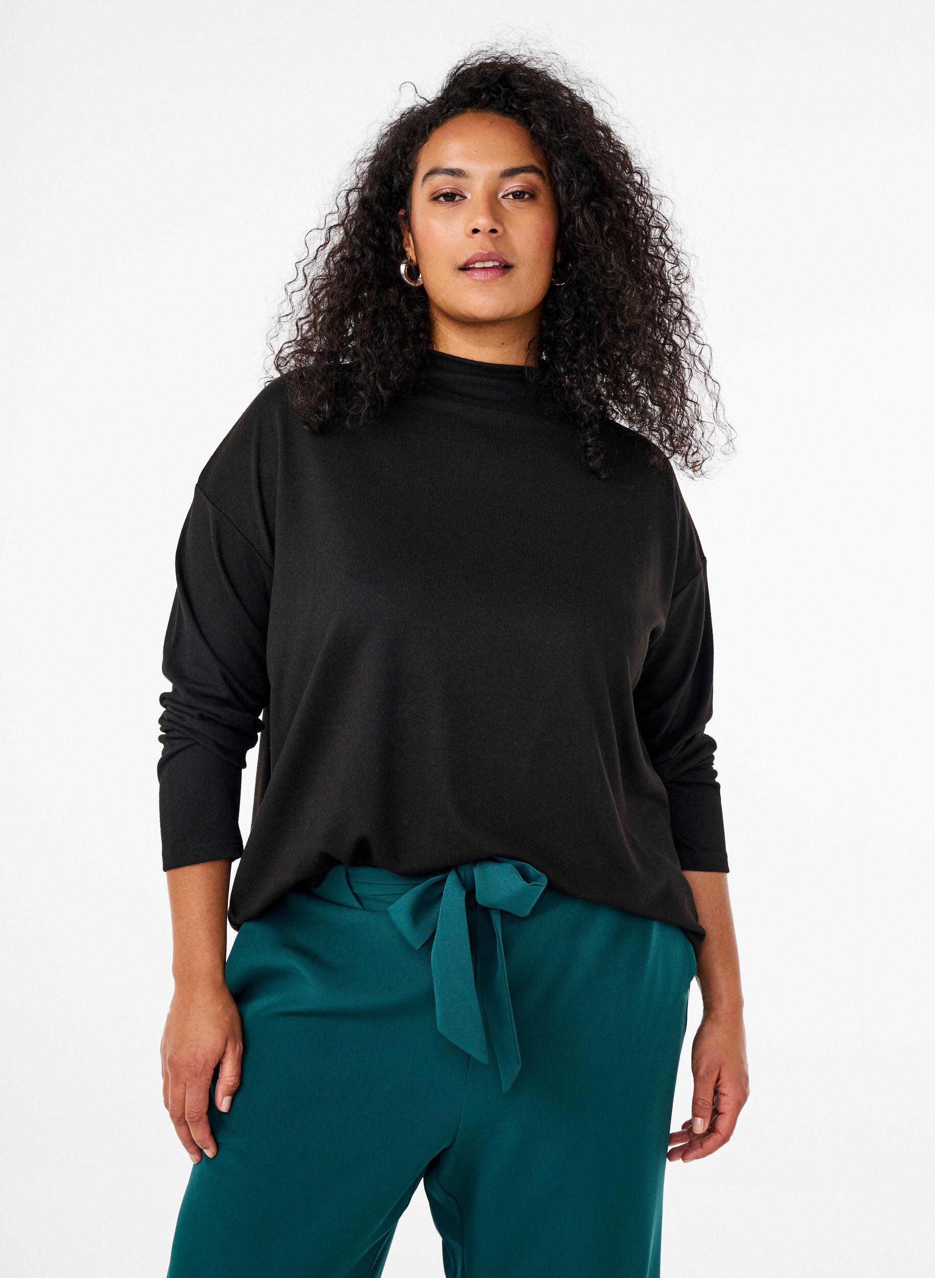 ZizziBluse mit Stehkragen und langen &Auml;rmeln, Schwarz, Model image number 0