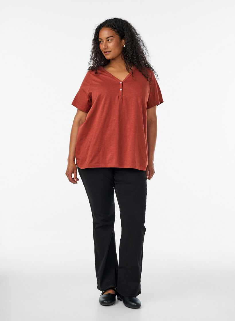 T-Shirt mit Knopfleiste, Braun, Model image number 1