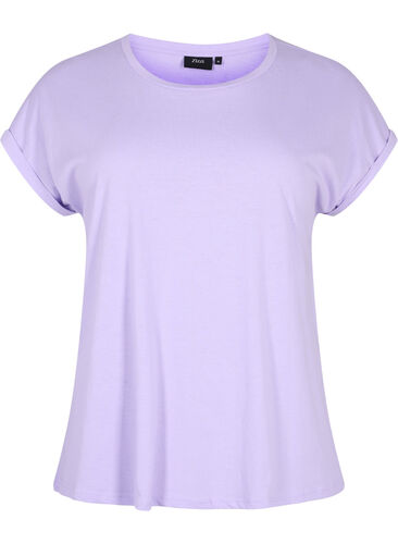 Kurzärmeliges T-Shirt aus einer Baumwollmischung, Lavender, Packshot image number 0