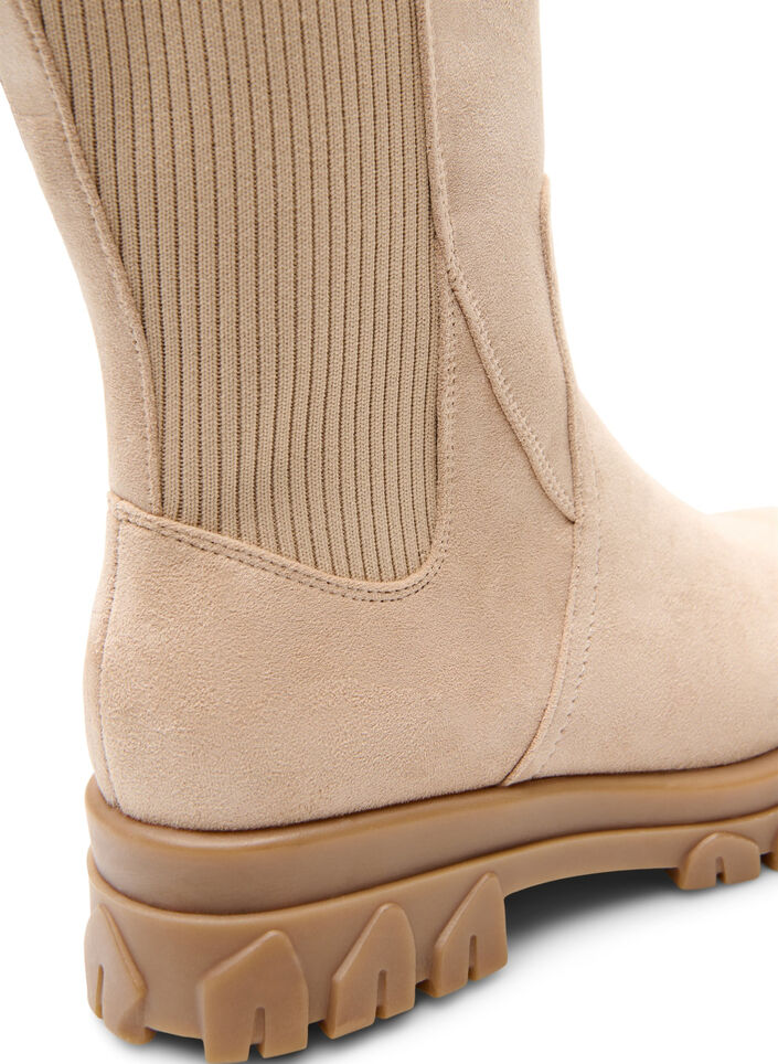 Extra-Weite – Grober Stiefel aus Wildlederimitat, Beige, Packshot