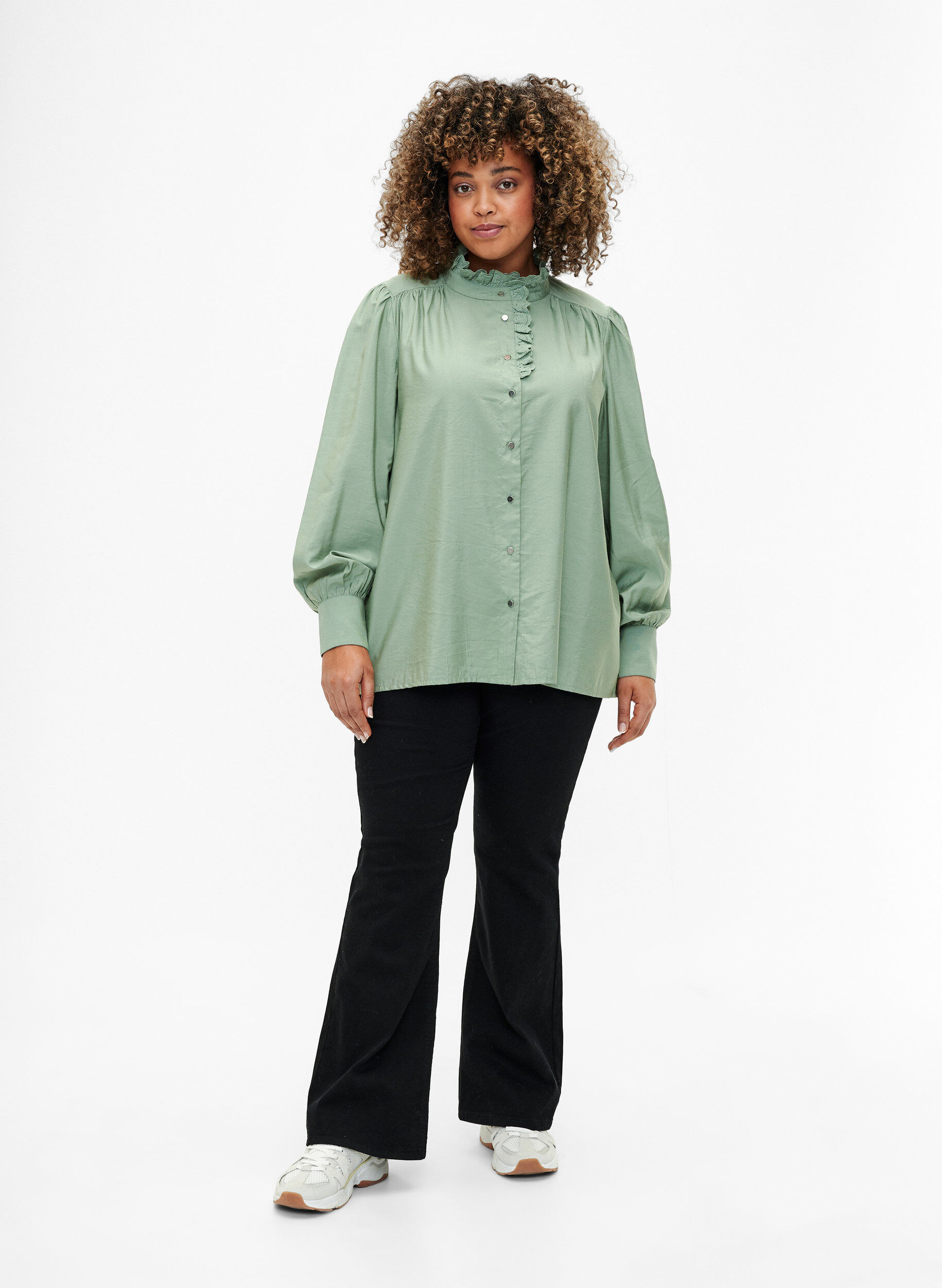 ZizziViskose Shirt Bluse mit Ruffles, Green Bay, Model image number 2