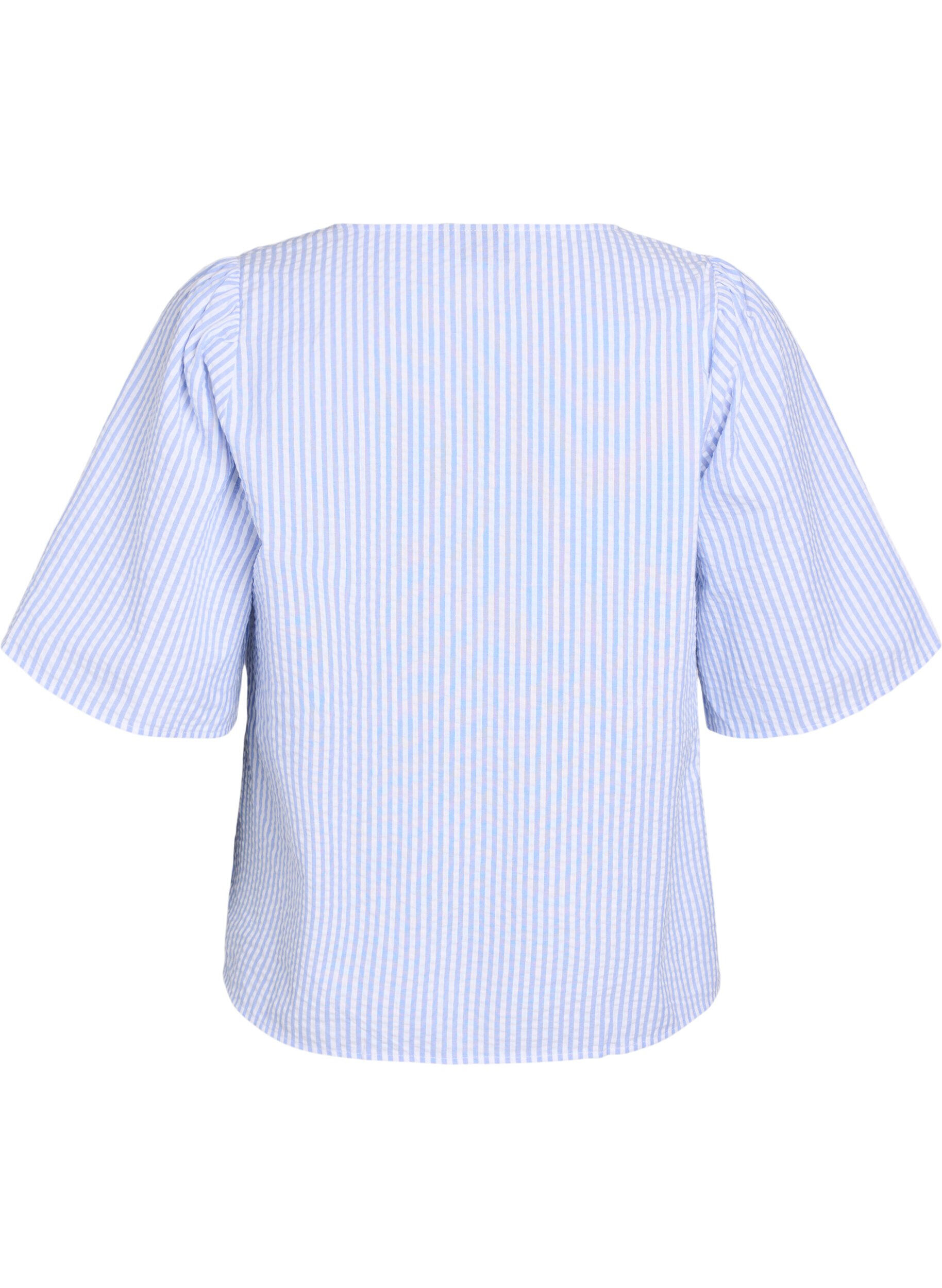 ZizziFLASH - Gestreifte Bluse mit Schleifen, Blau, Packshot image number 1